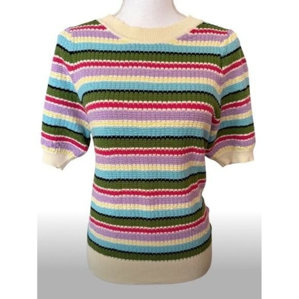 Vine & Love Striped Knit Sweater Womens Small Multicolor New Short‎ Sleeve Puff